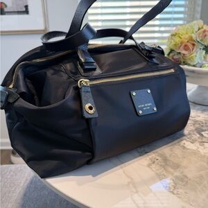 henri bendel Black Nylon Tote with Gold Accents